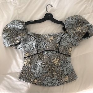 Elliatt Fitzgerald jacquard puff sleeves top.